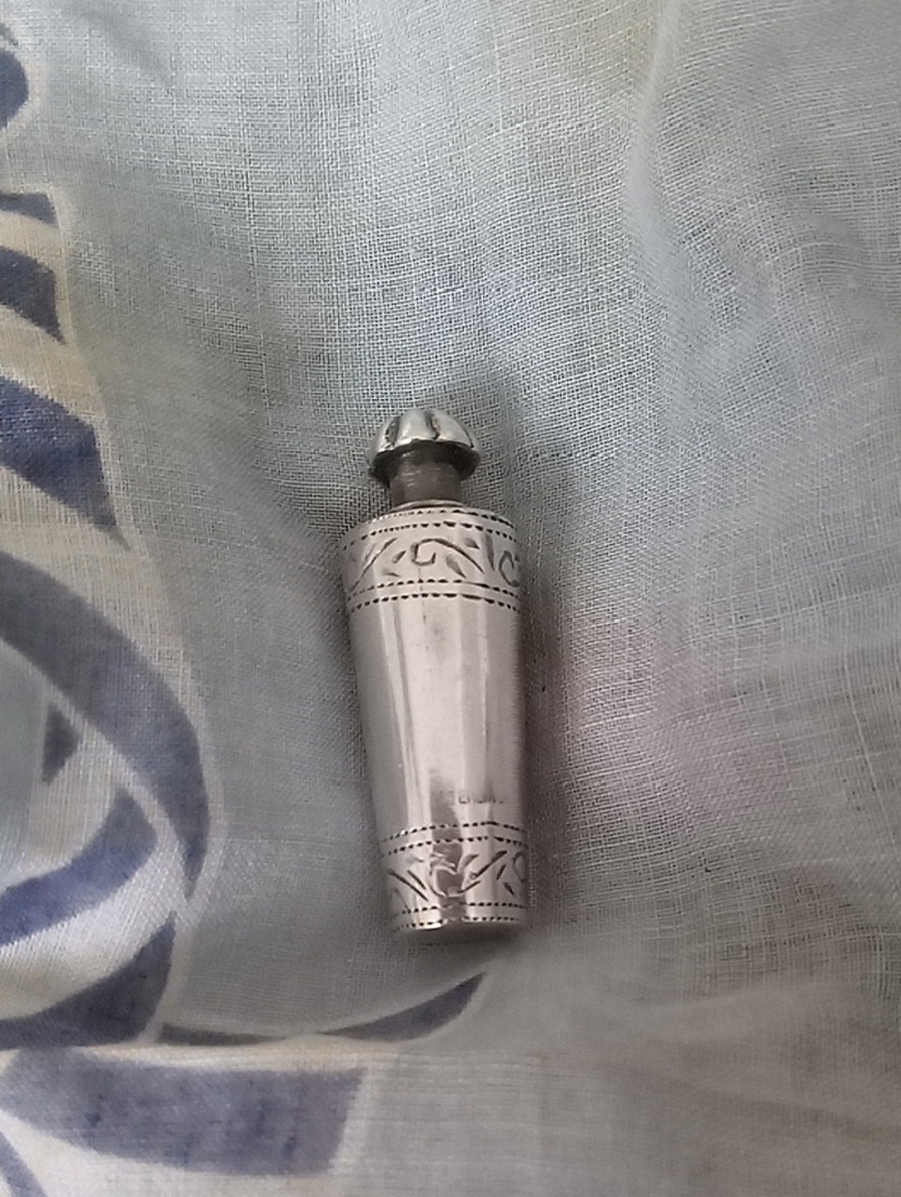 Vintage Sterling Silver Engraved Perfume Bottle. Great Piece To Add To Chain.